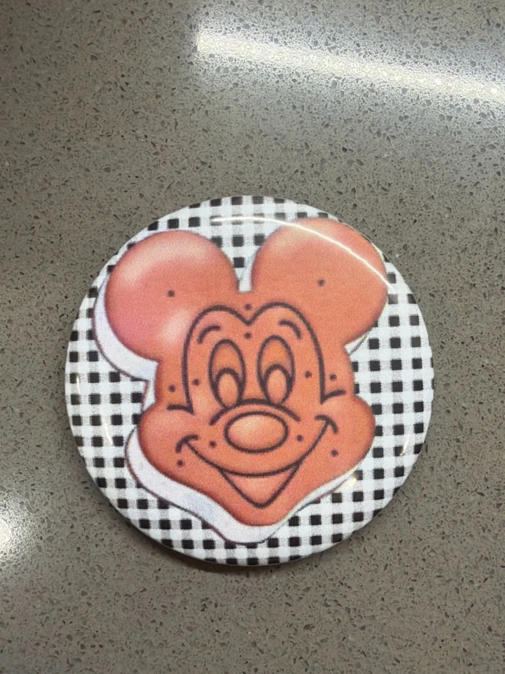 Disney Mickey Ice Cream Button Pin with Black-and-White Gingham